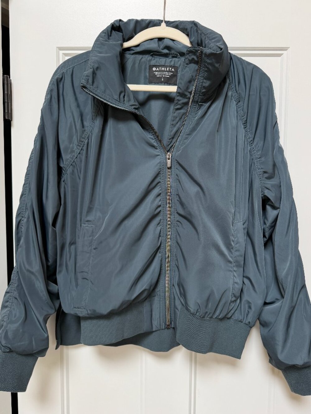 Athleta Jetset Bomber jacket size large gray-teal blue green